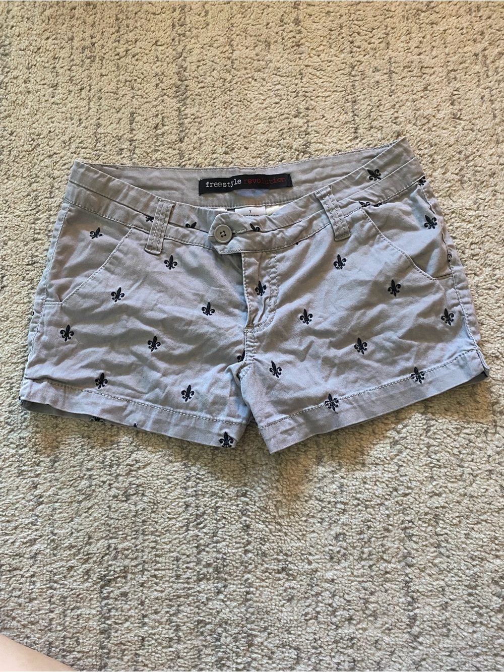 Freestyle Revolution Light Gray Shorts with Navy Fleur-de-Lis Embroidery
